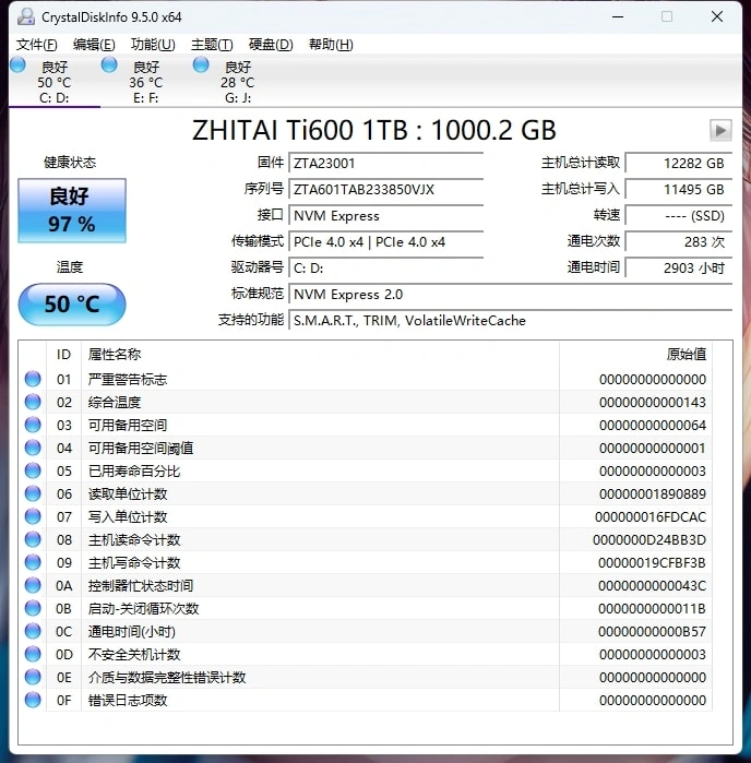图片[1]-硬盘状态检测器 CrystalDiskInfo v9.5.0 绿色版-念心小站